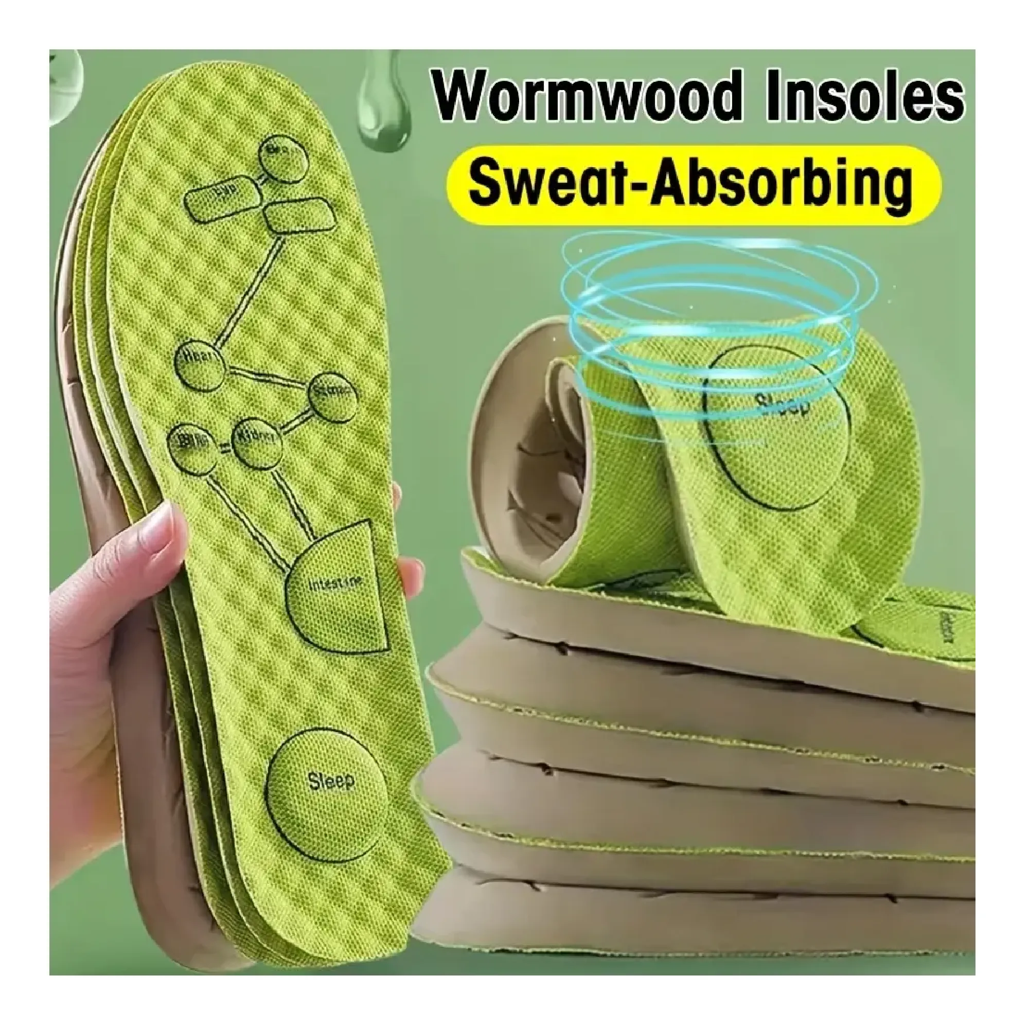 1 Pair Of EVA Wormwood Deodorant Massage Insoles For Men And Women, Deodorant Breathable Sweat-absorbing Soft Sole Insoles, Thickened Deodorant Sports Plantar Fasciitis Arch Support Pads, Foot Care Insoles