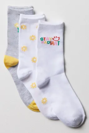 3 Pack Daisy Anklet Socks White