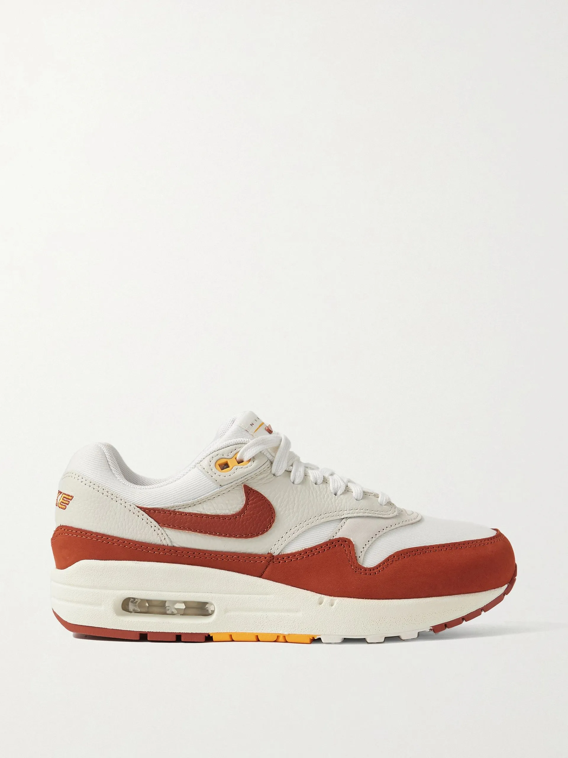 Air Max 1 textured-leather, suede and canvas sneakers