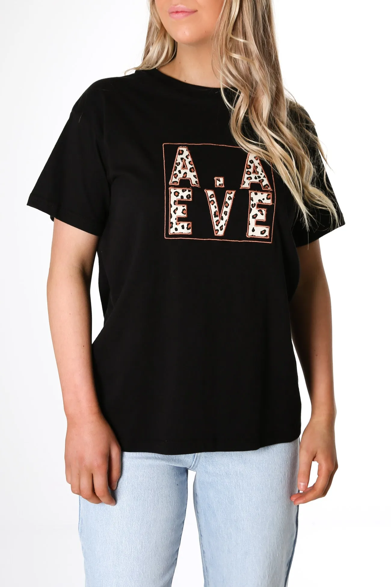 Bold Leopard Panelled Tee Black