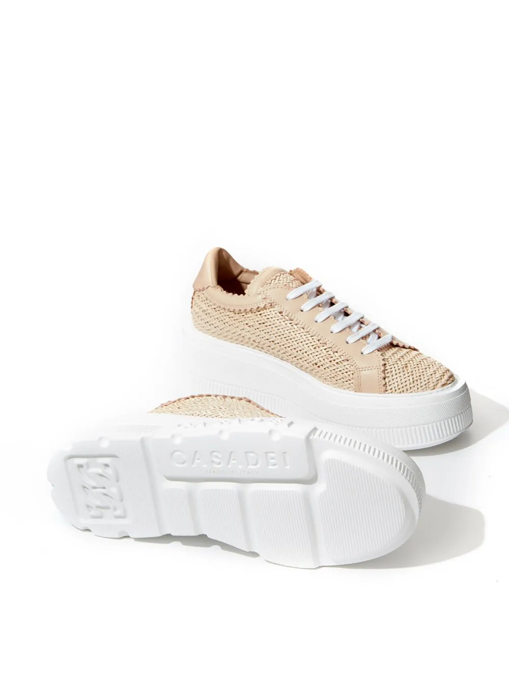 Casadei Chic Beige Leather Platform Sneakers