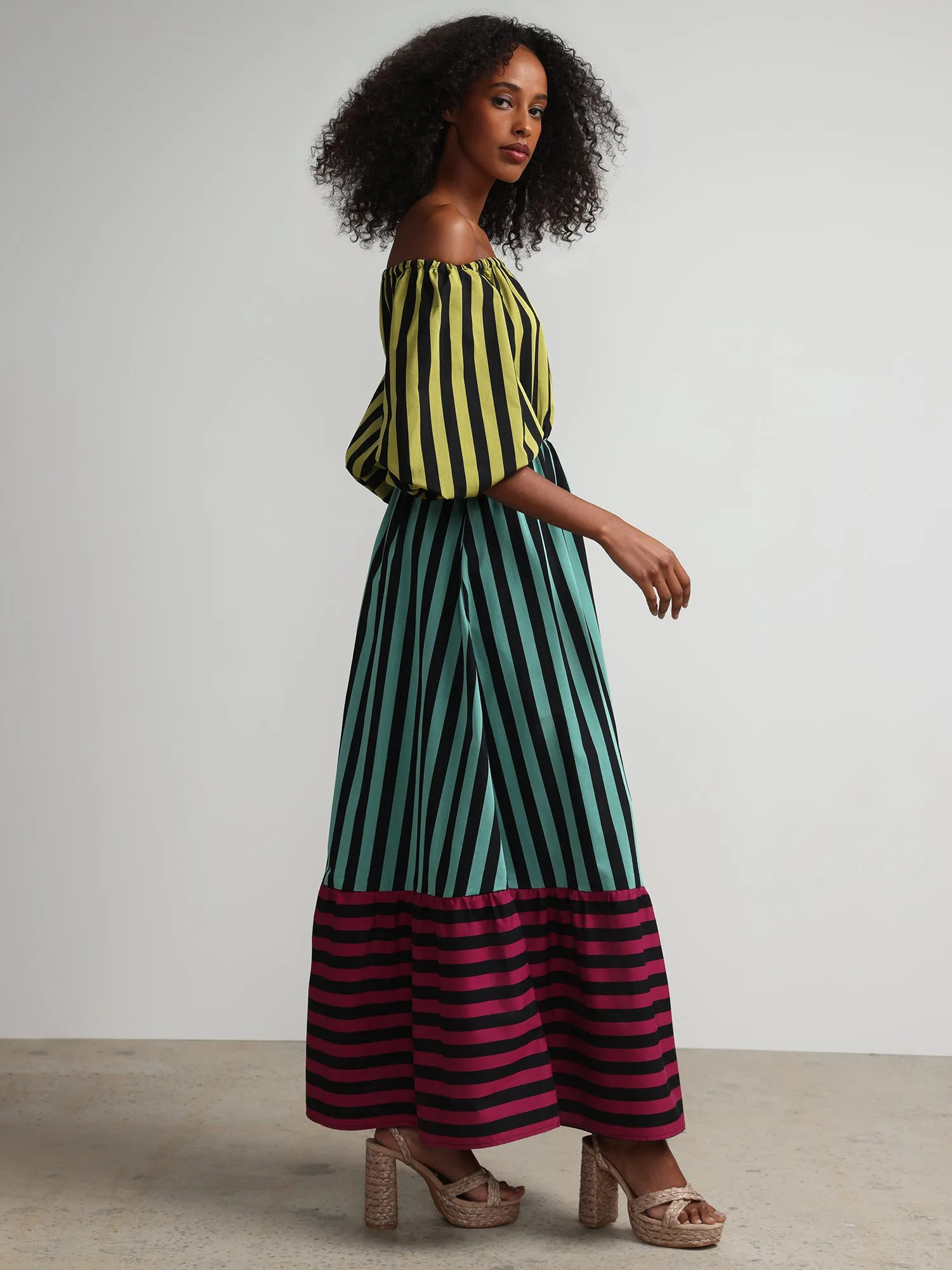 Colorblock Striped Maxi Dress