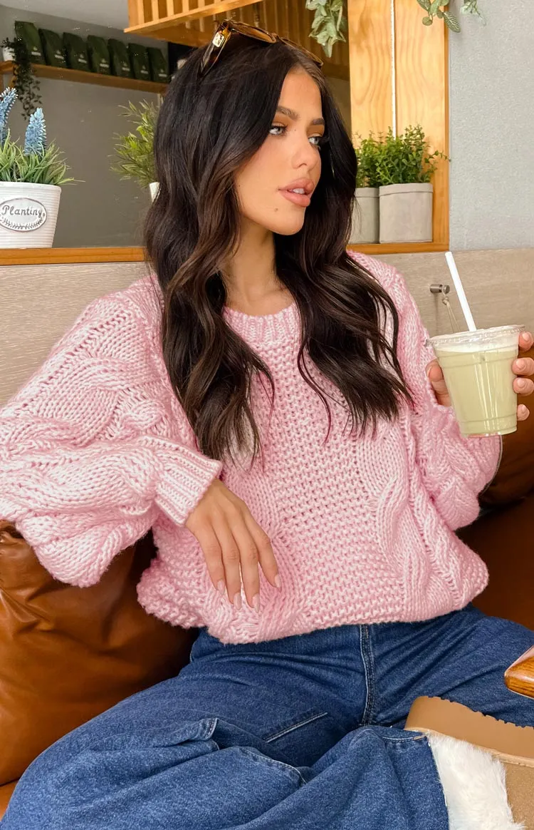 Everlea Pink Cable Knit Sweater