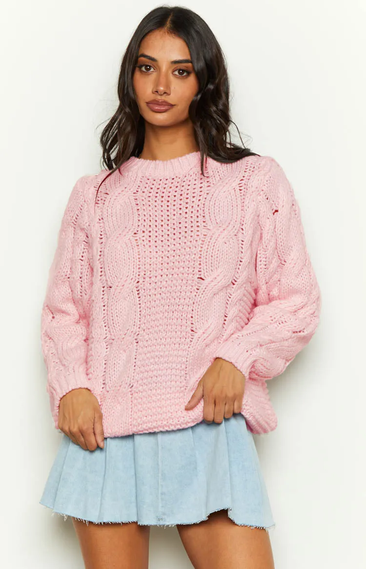 Everlea Pink Cable Knit Sweater