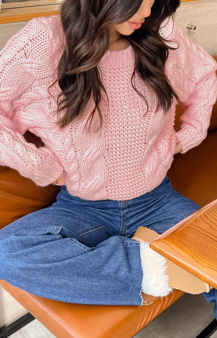 Everlea Pink Cable Knit Sweater