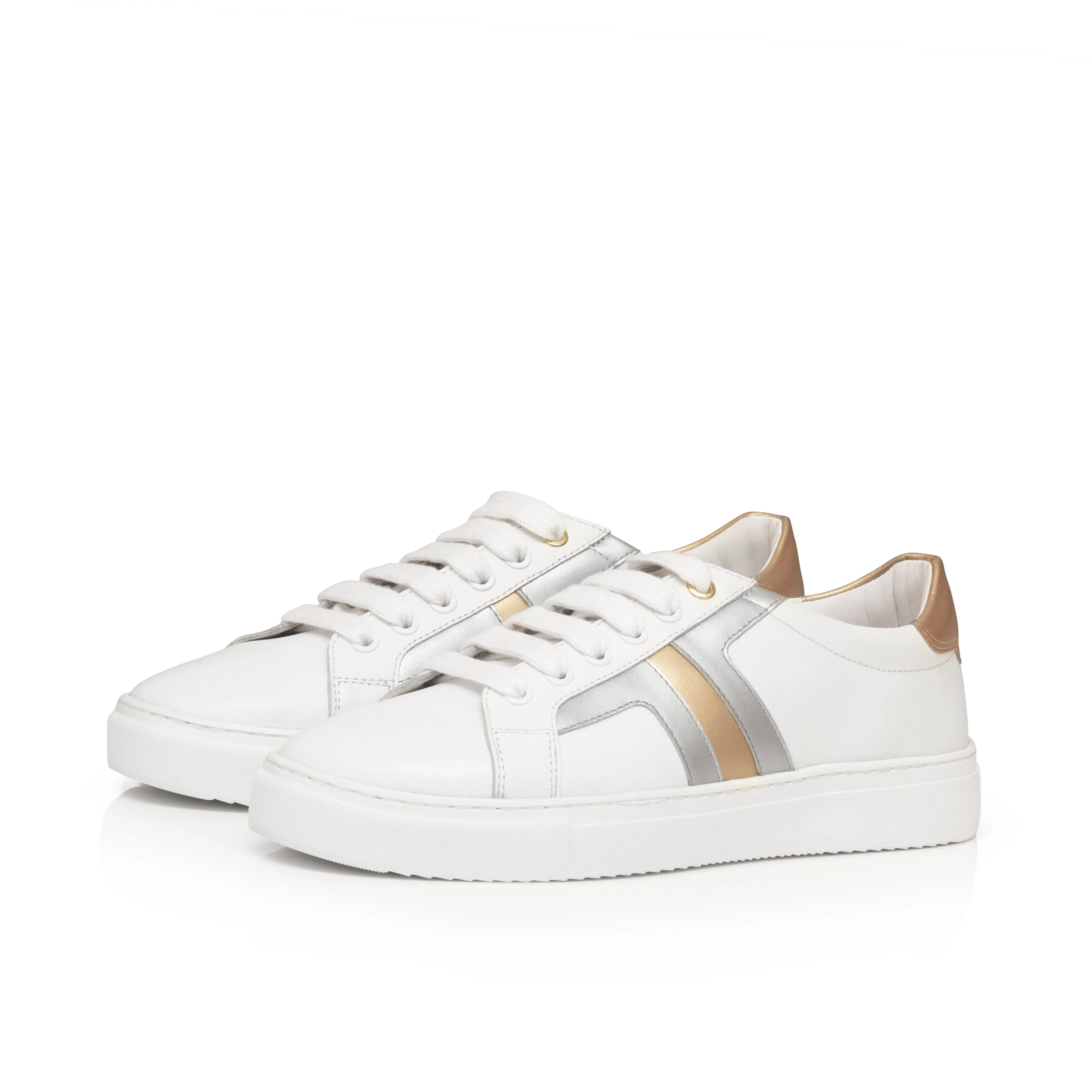 Extra Wide Fit Trainers - Silver & Gold Leather