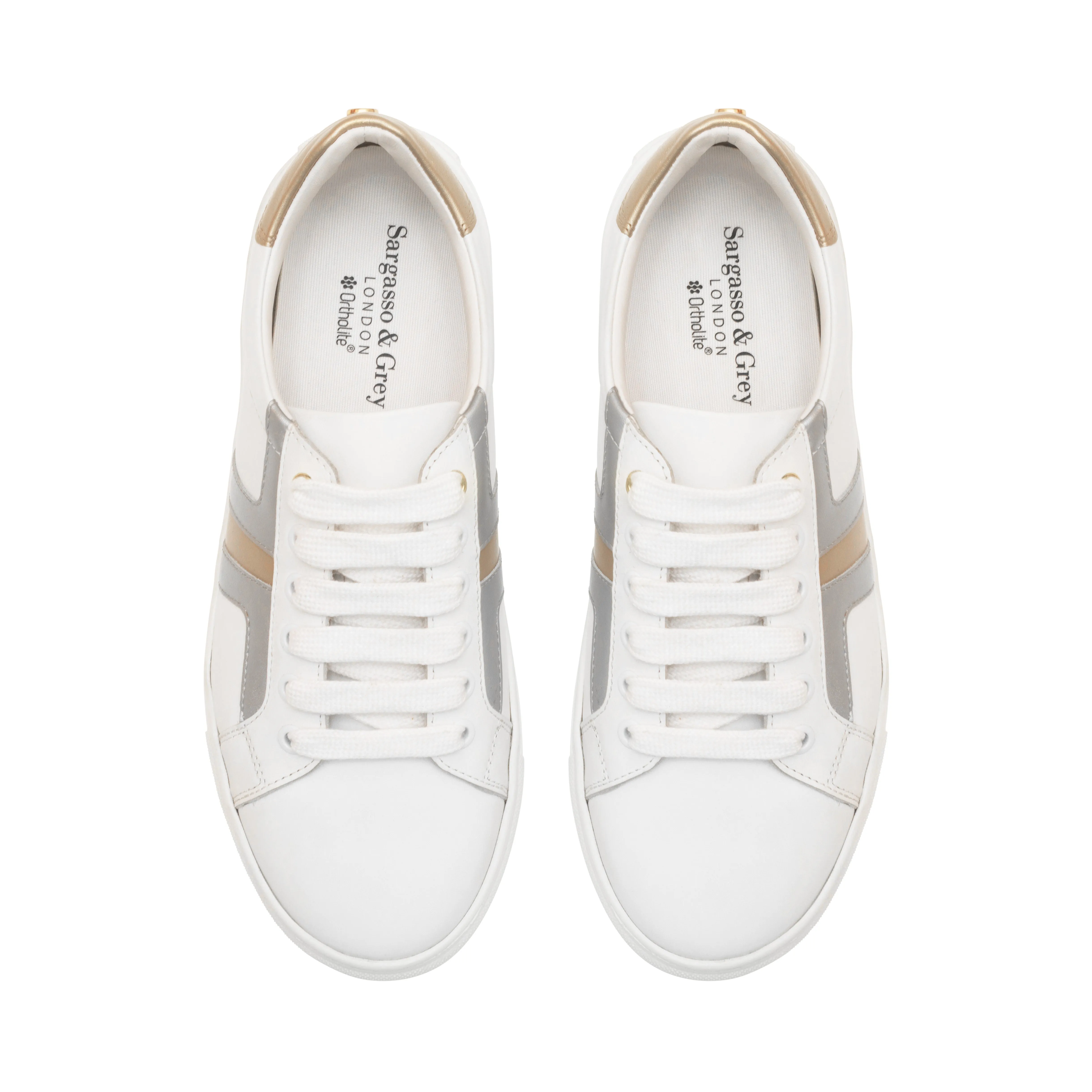 Extra Wide Fit Trainers - Silver & Gold Leather