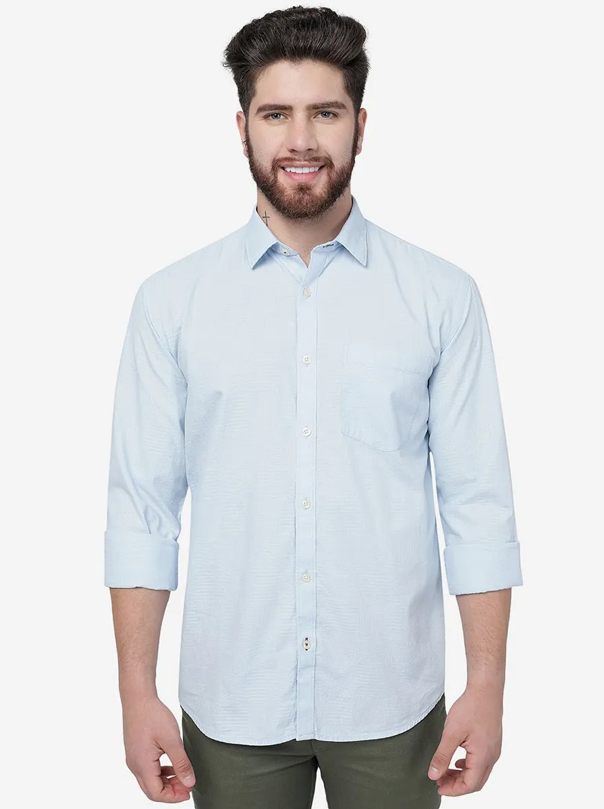 Light Blue Checked Smart Fit Semi Casual Shirt | Greenfibre