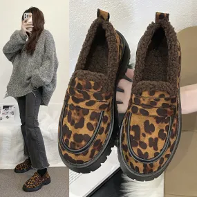 Loafers Leopard Plus Size Fleece Lined