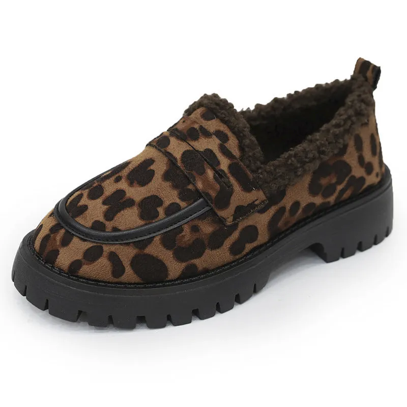 Loafers Leopard Plus Size Fleece Lined