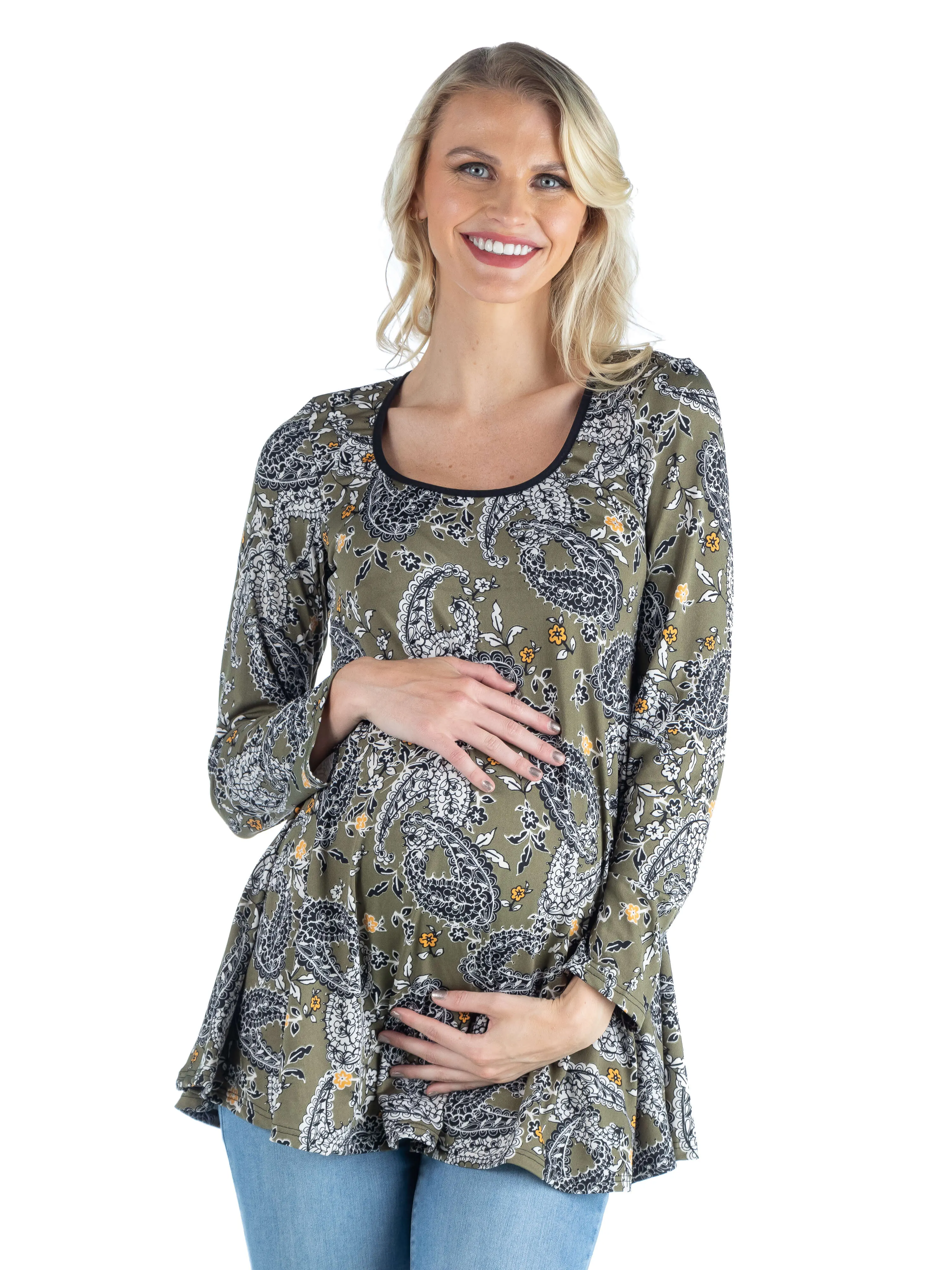 Maternity Army Green Paisley Long Sleeve Tunic Top