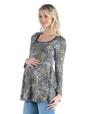 Maternity Army Green Paisley Long Sleeve Tunic Top