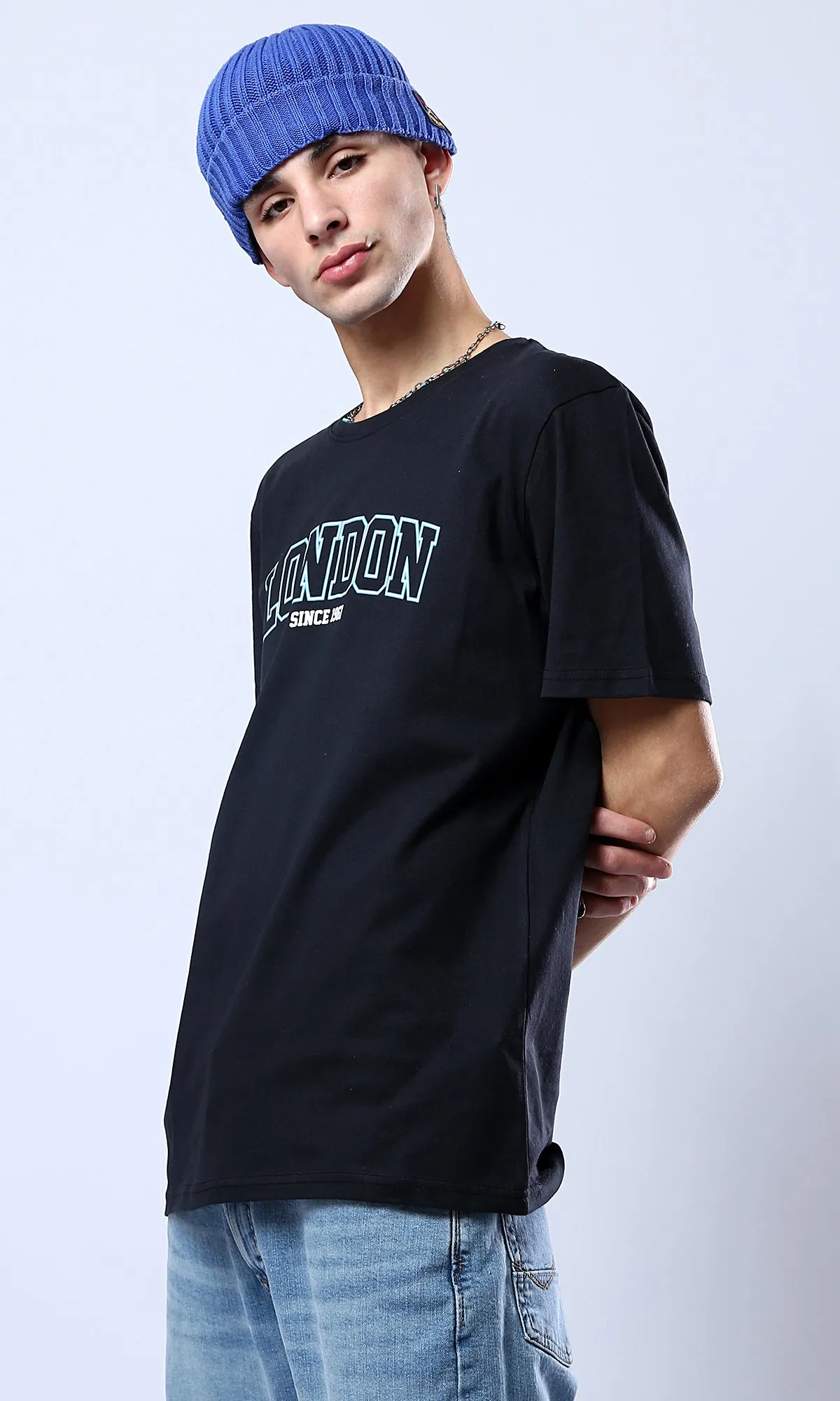 O178971 Slip On Printed "London" Black Printed Tee