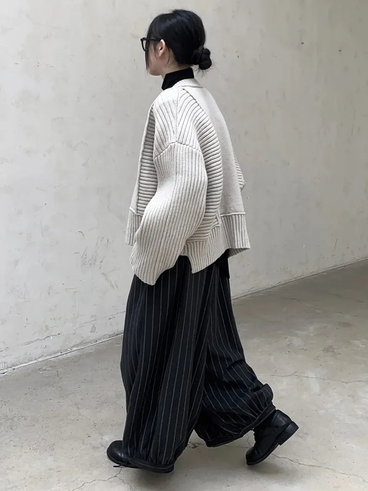 Oversized Knit Cardigan with Contrasting Patterns