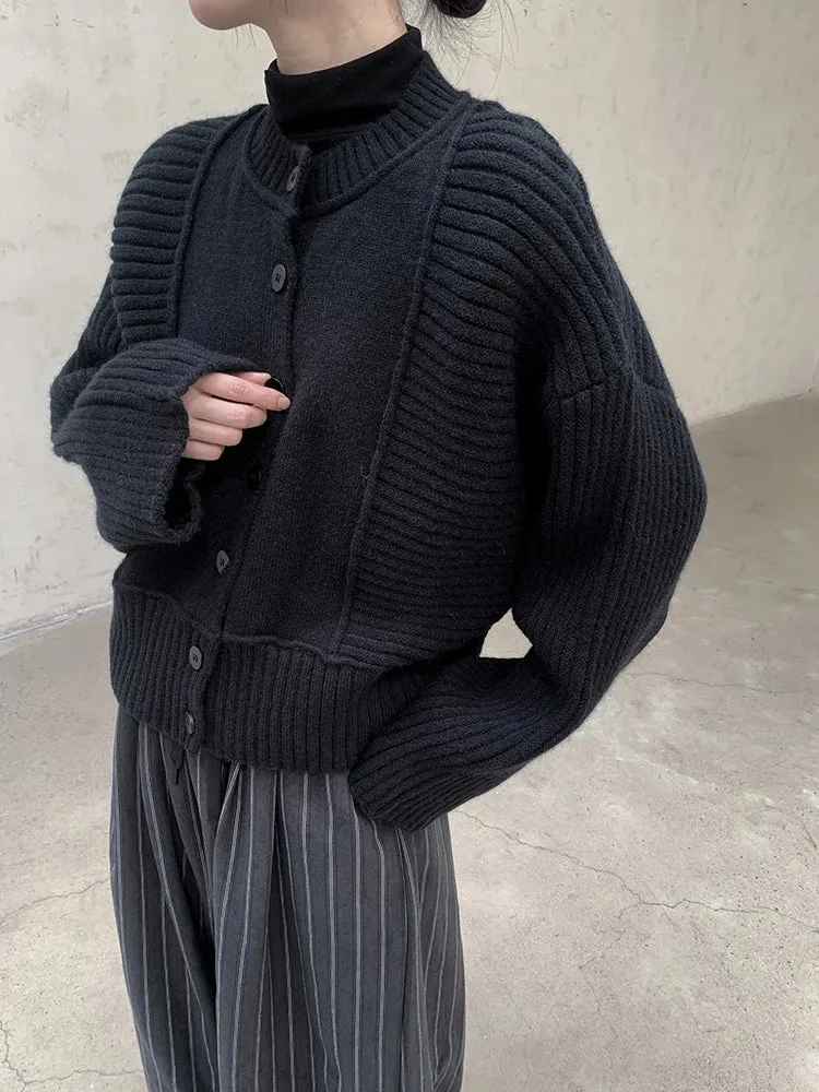 Oversized Knit Cardigan with Contrasting Patterns