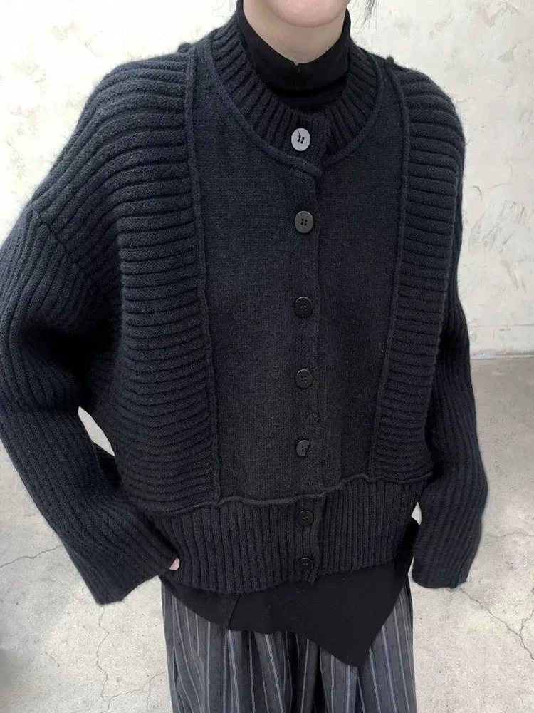 Oversized Knit Cardigan with Contrasting Patterns