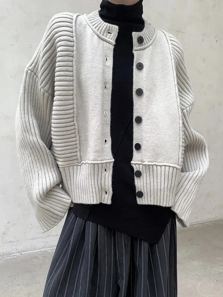 Oversized Knit Cardigan with Contrasting Patterns