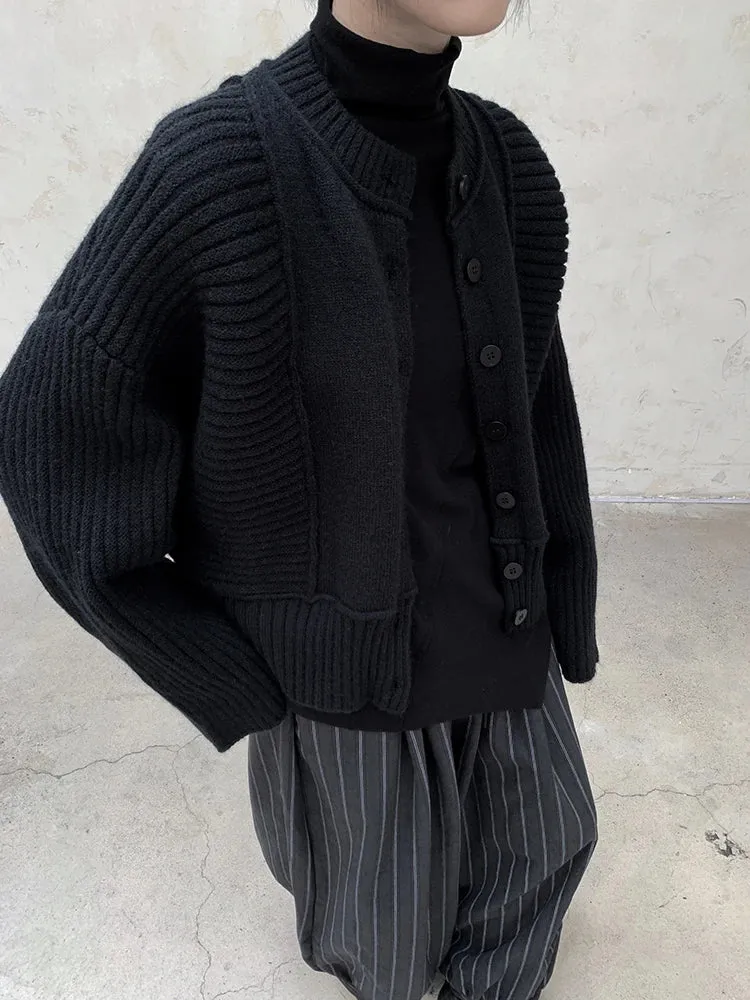 Oversized Knit Cardigan with Contrasting Patterns