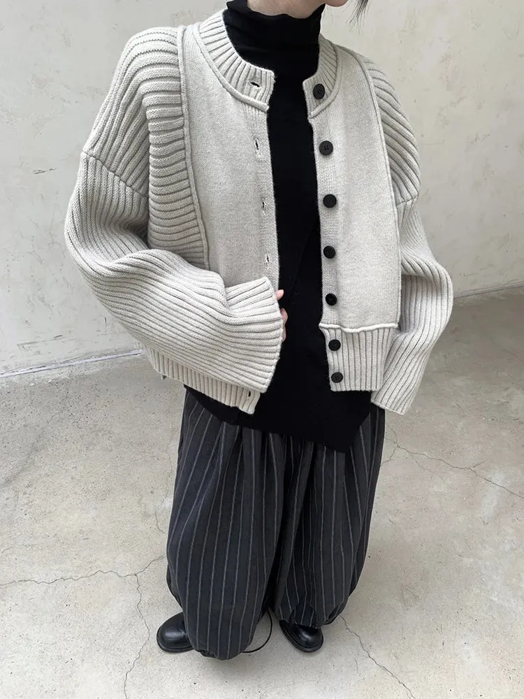 Oversized Knit Cardigan with Contrasting Patterns