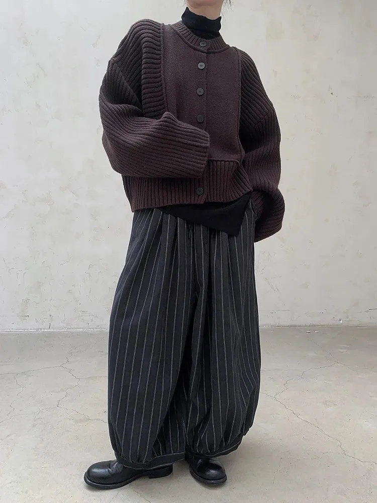 Oversized Knit Cardigan with Contrasting Patterns