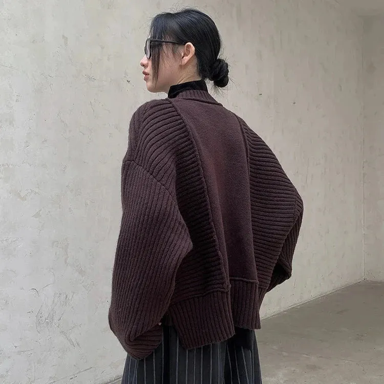 Oversized Knit Cardigan with Contrasting Patterns