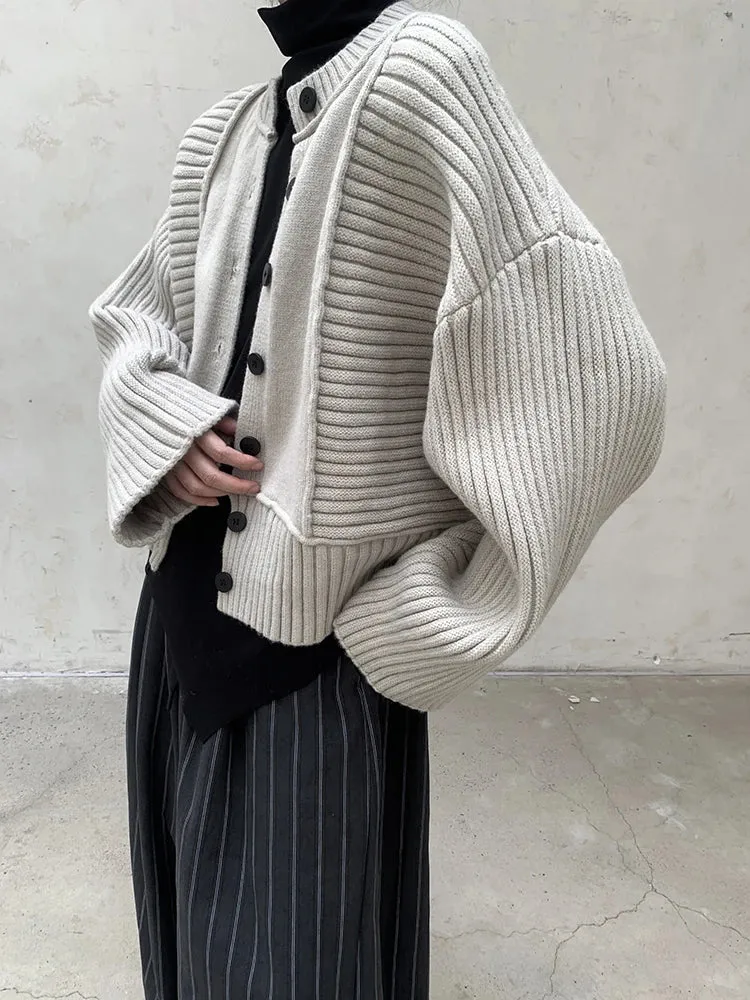 Oversized Knit Cardigan with Contrasting Patterns