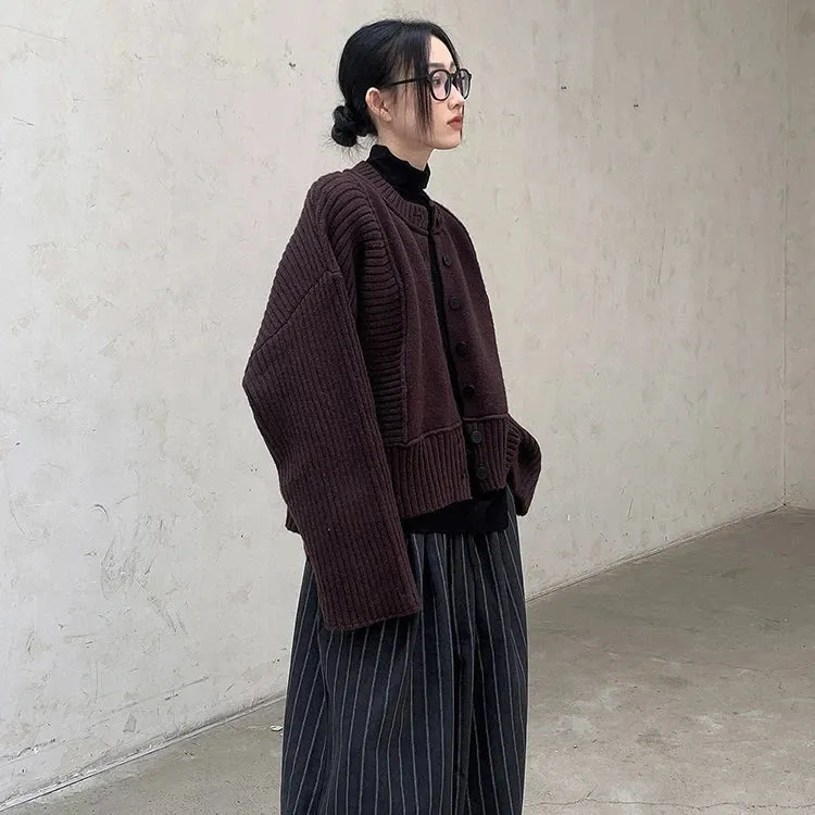 Oversized Knit Cardigan with Contrasting Patterns