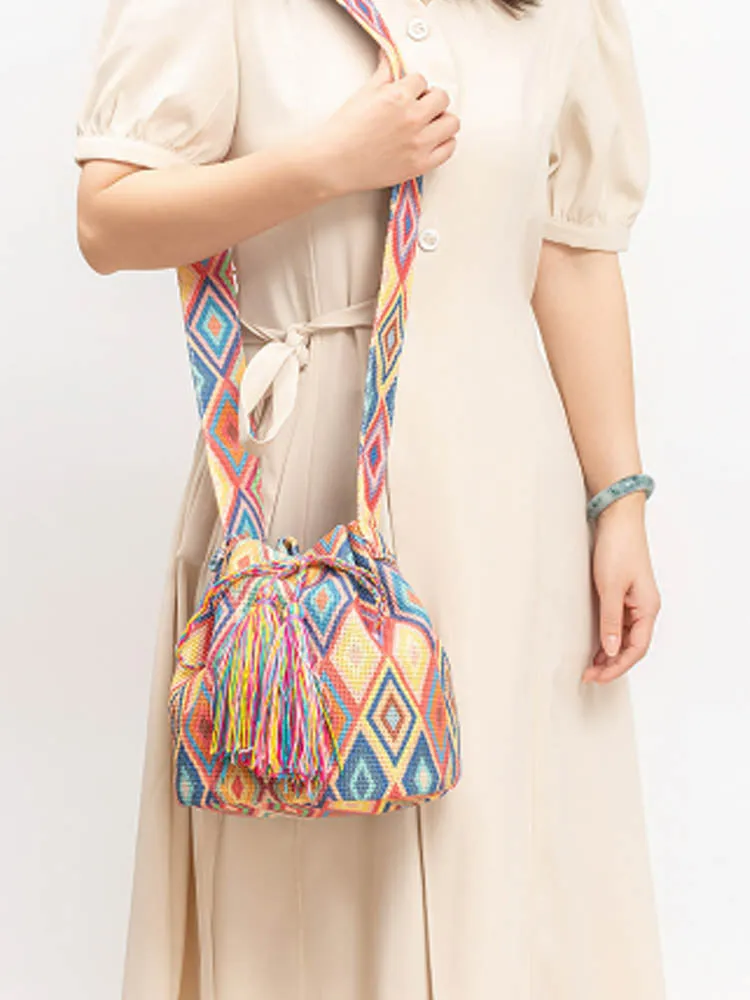 Printed Canvas Crossbody Barrel Bag