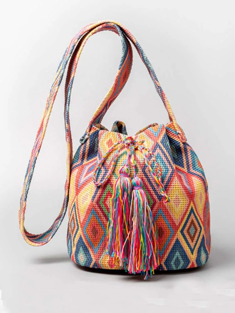 Printed Canvas Crossbody Barrel Bag