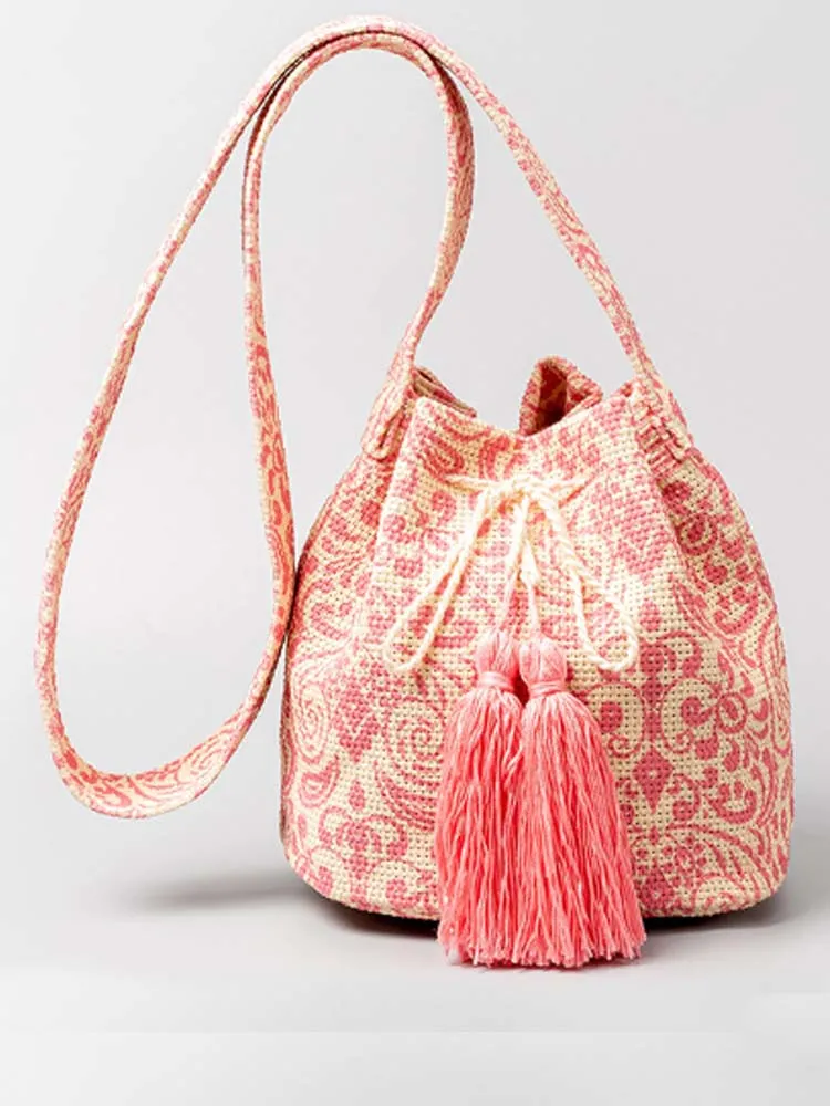 Printed Canvas Crossbody Barrel Bag