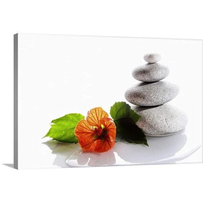 "Balanced stones and red flower" Canvas Wall Art