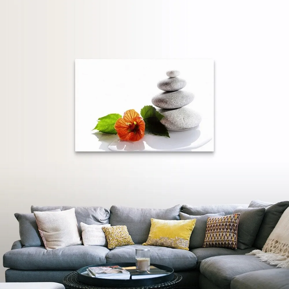 "Balanced stones and red flower" Canvas Wall Art