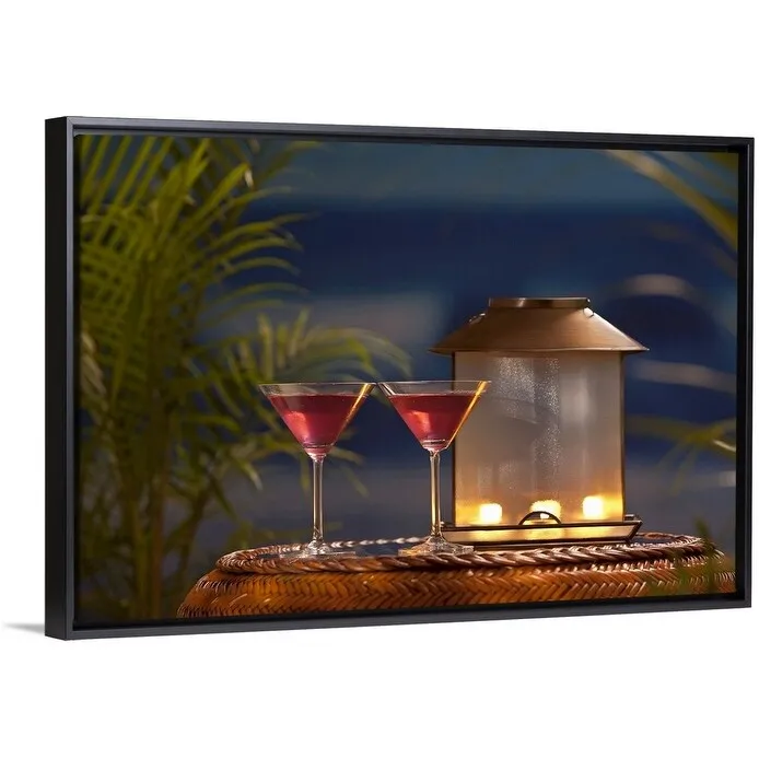 "Cocktails on table" Black Float Frame Canvas Art