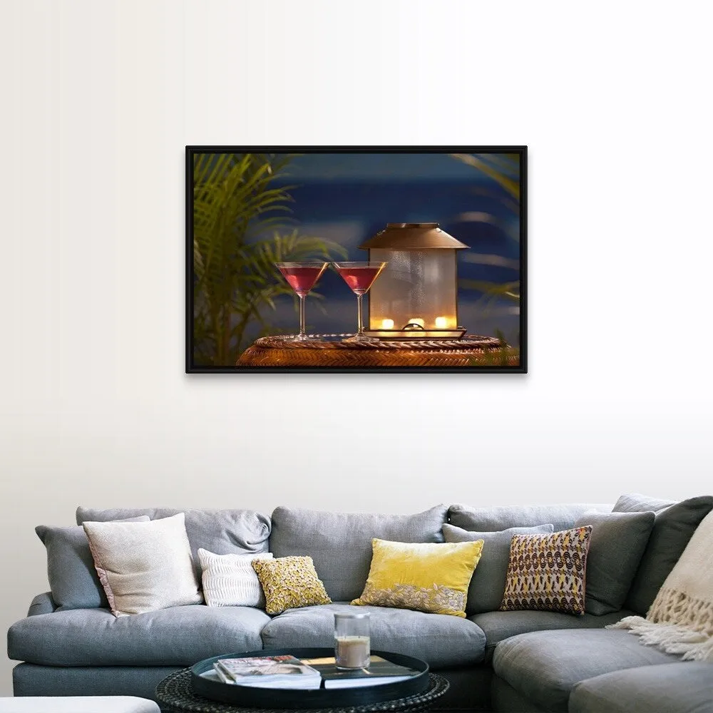 "Cocktails on table" Black Float Frame Canvas Art