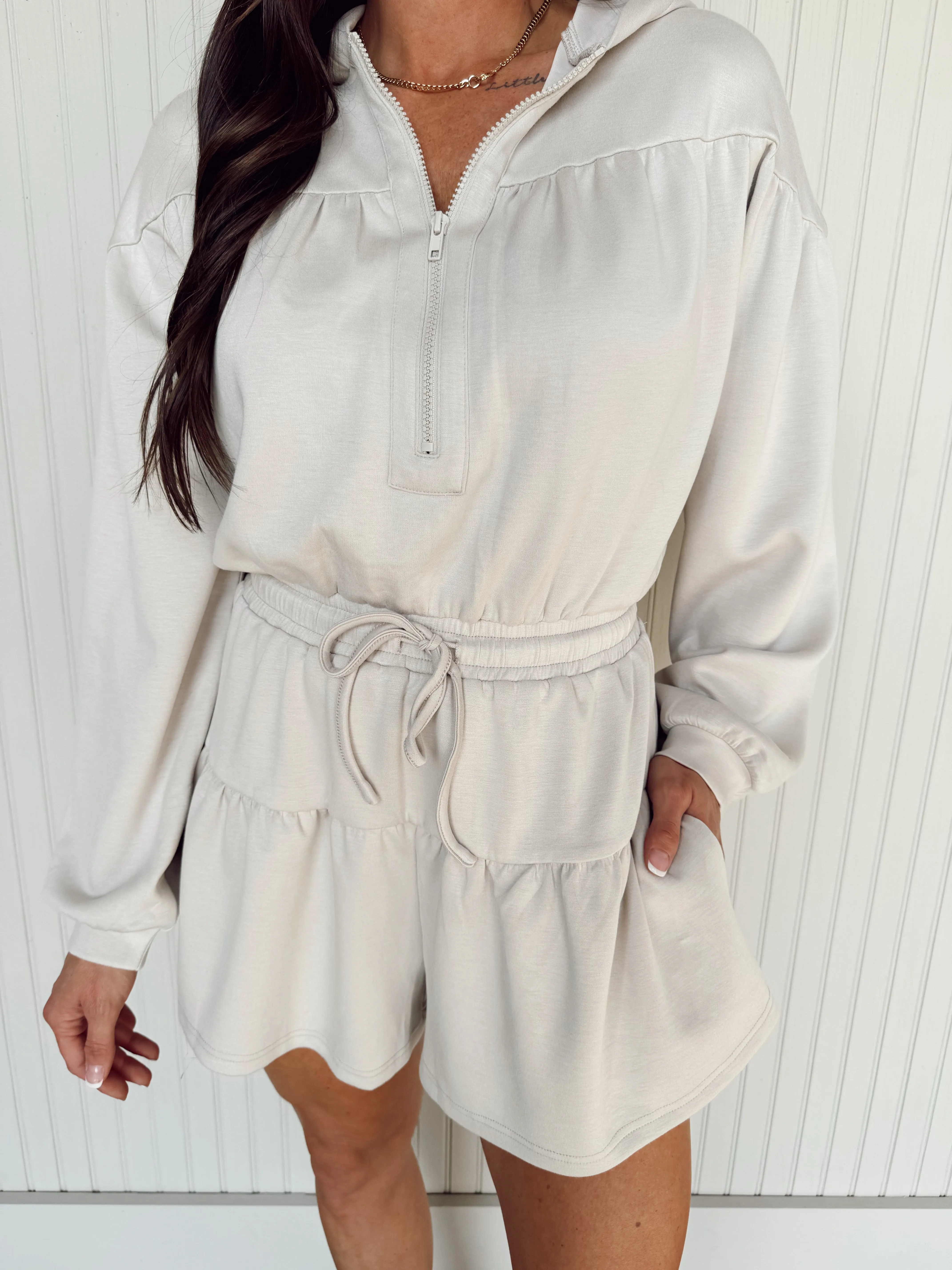 Sarah Scuba Zip Front Romper