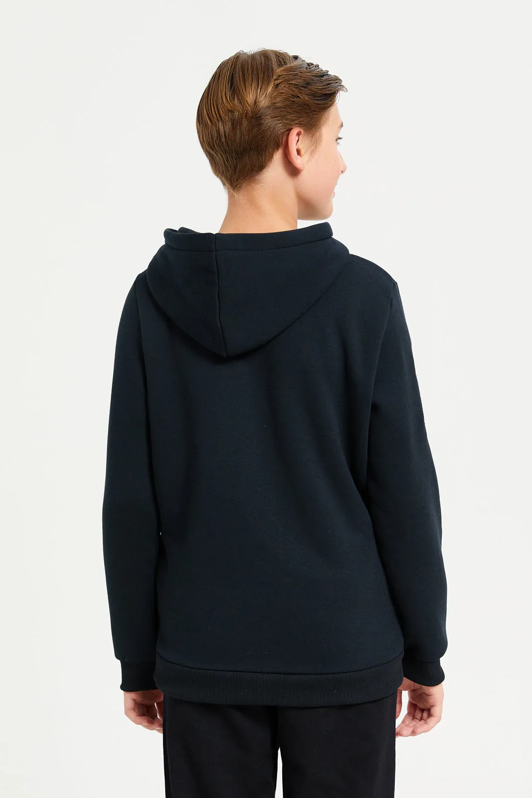 Senior Boys Black Towel Applique Hoody Sweatshirt