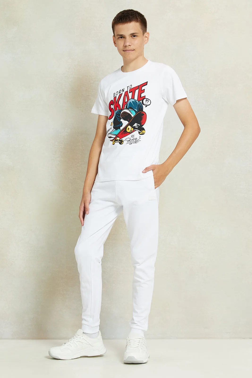 Senior Boys White Basic Active Pants