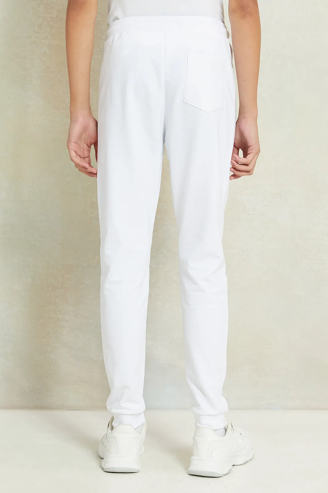 Senior Boys White Basic Active Pants