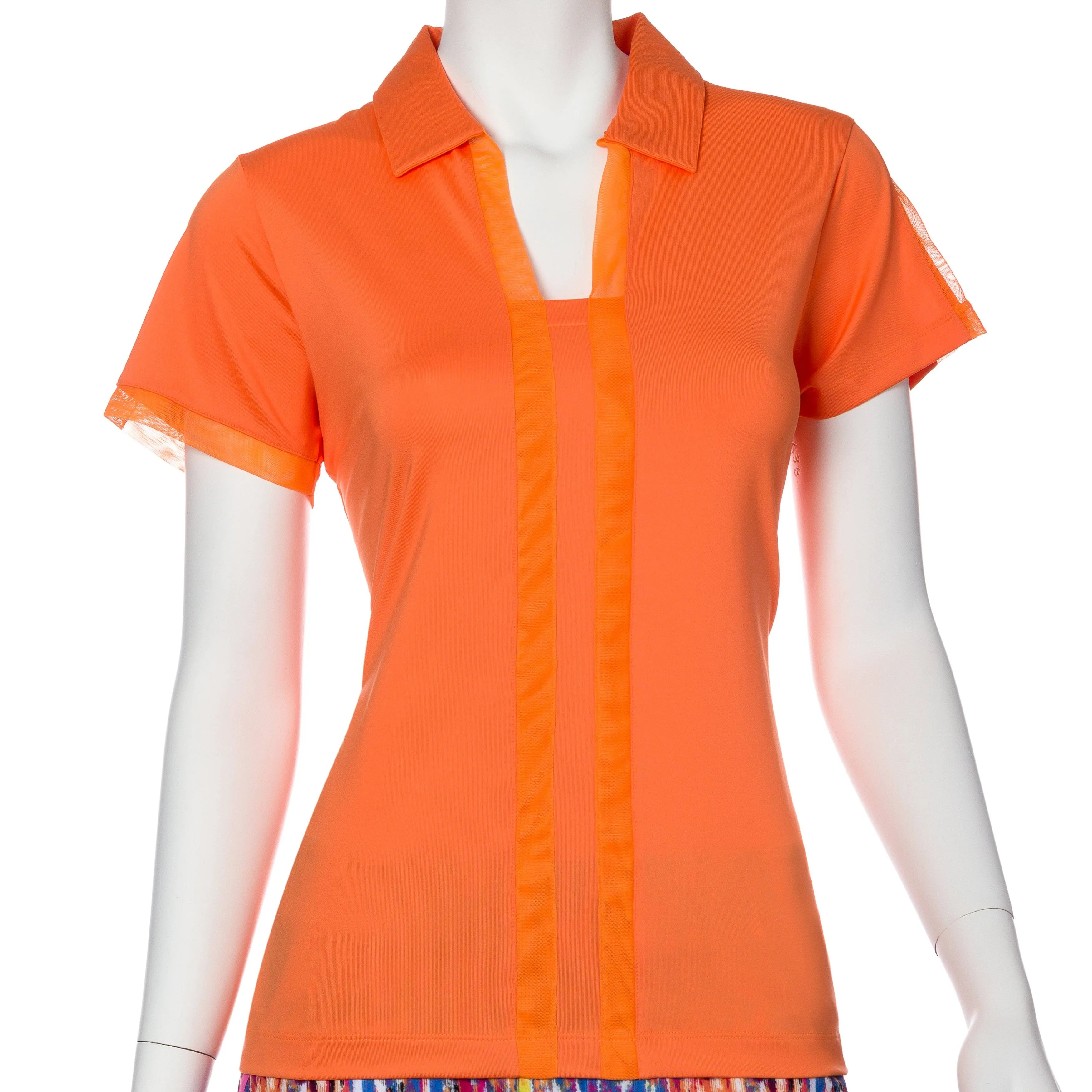 Short Sleeve Mesh Trim Open Neck Polo - SALE