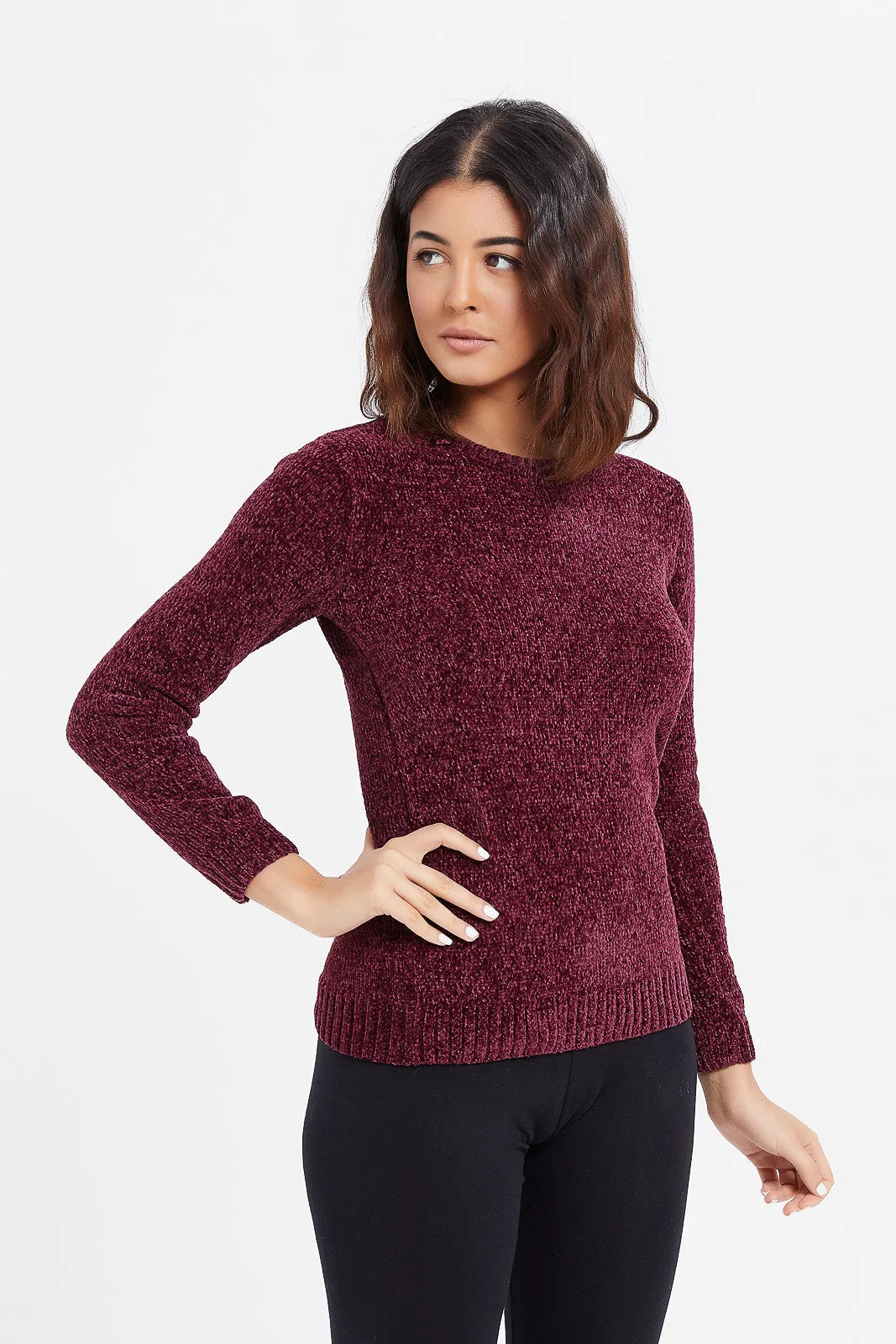 Women Purple Chenille Pullover