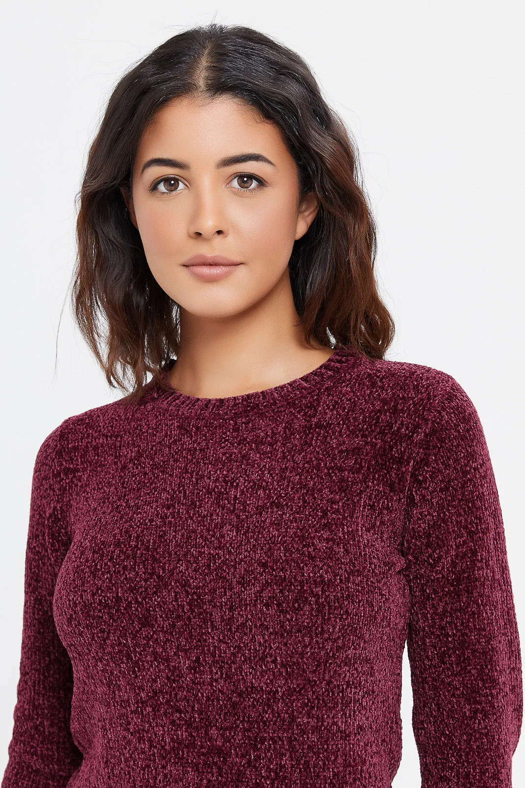 Women Purple Chenille Pullover