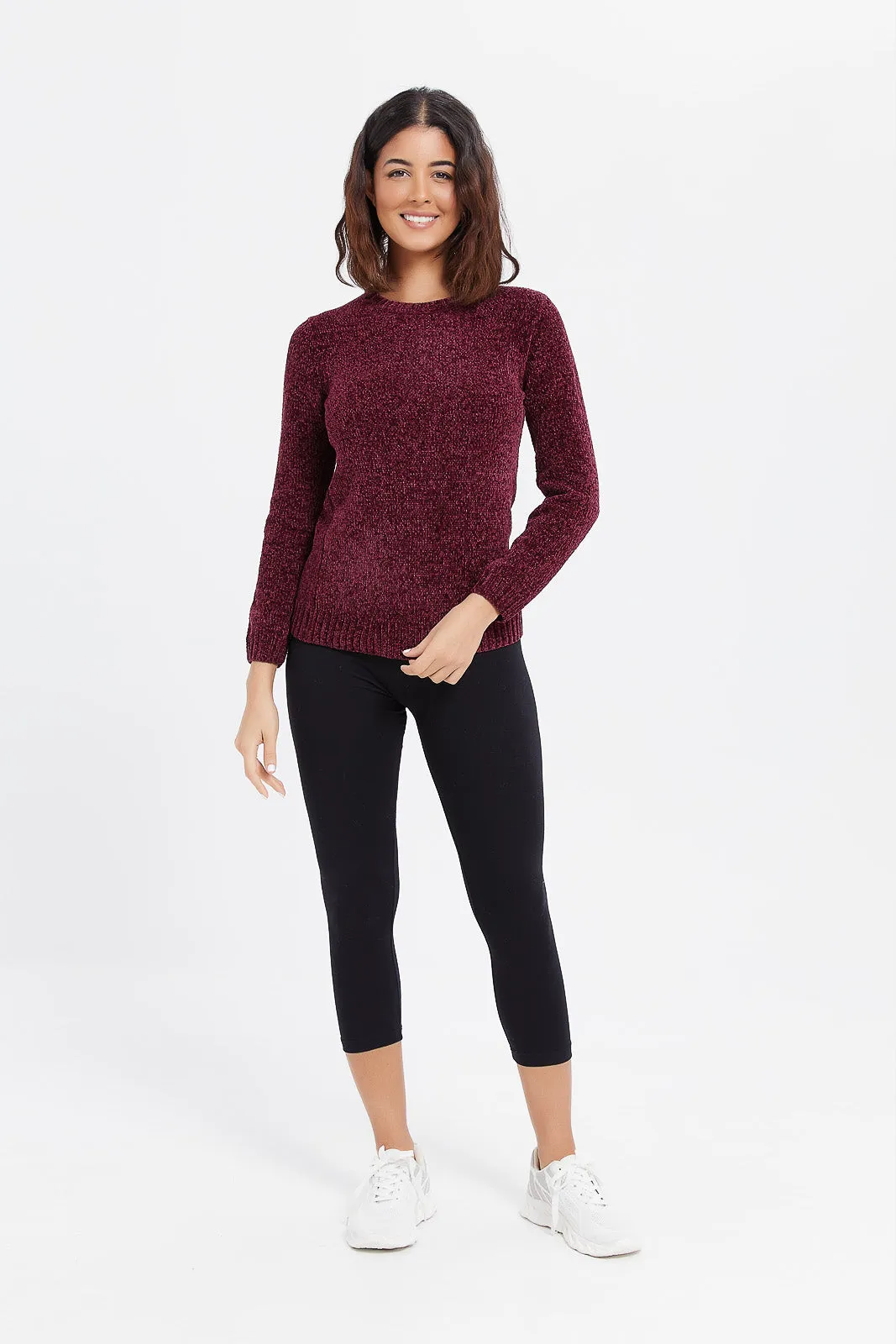 Women Purple Chenille Pullover